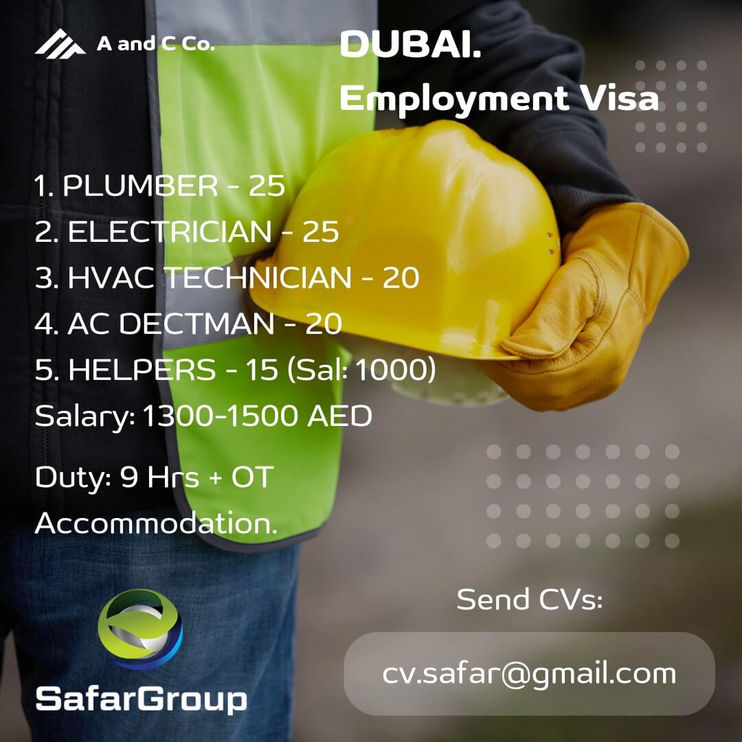 Urgently Required For DUBAI. Employment Visa