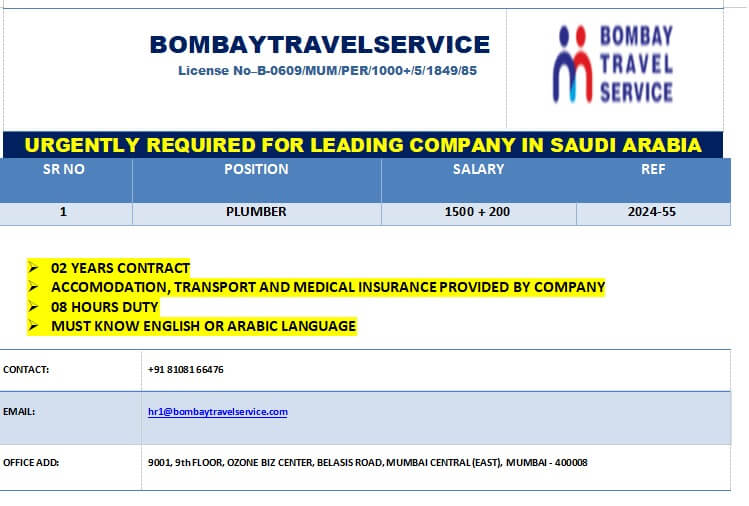 URGENTLY REQUIRED FOR A LEADING FACILITY MANAGEMENT COMPANY IN SAUDI ARABIA