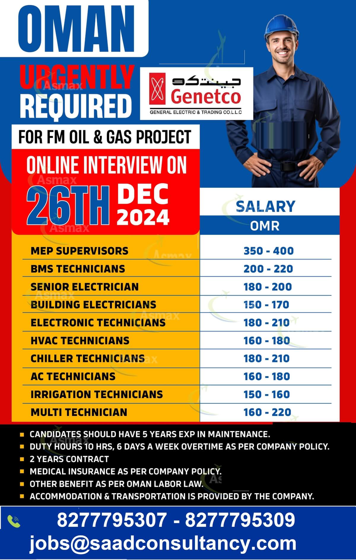 hiring TECHNICIANS for OMAN - ONLINE INTERVIEW