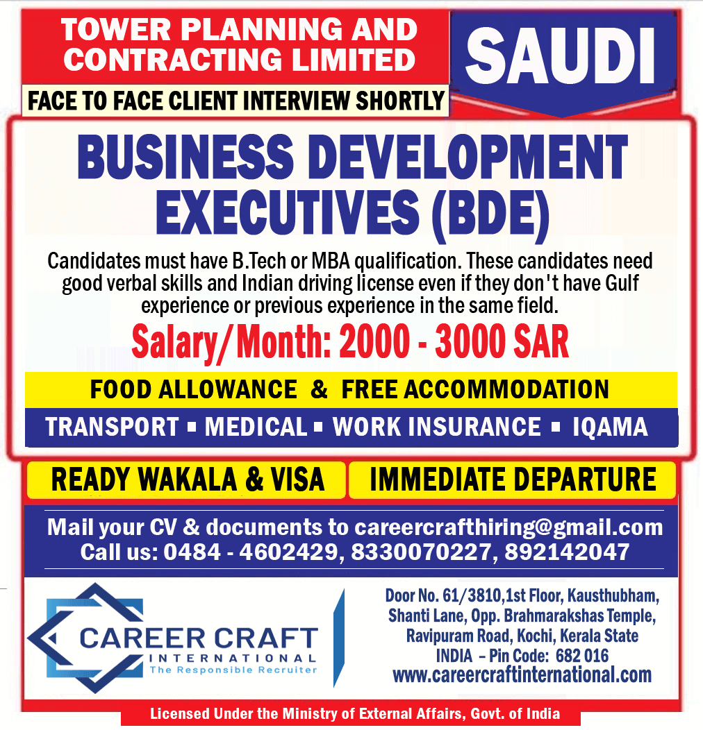 Urgent requirement of Business Development Executives for Saudi -