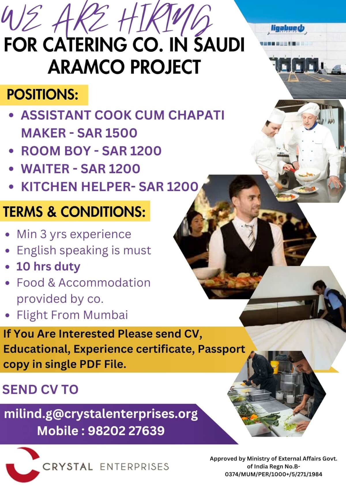 HIRING FOR CATERING CO. IN SAUDI ARAMCO PROJECT