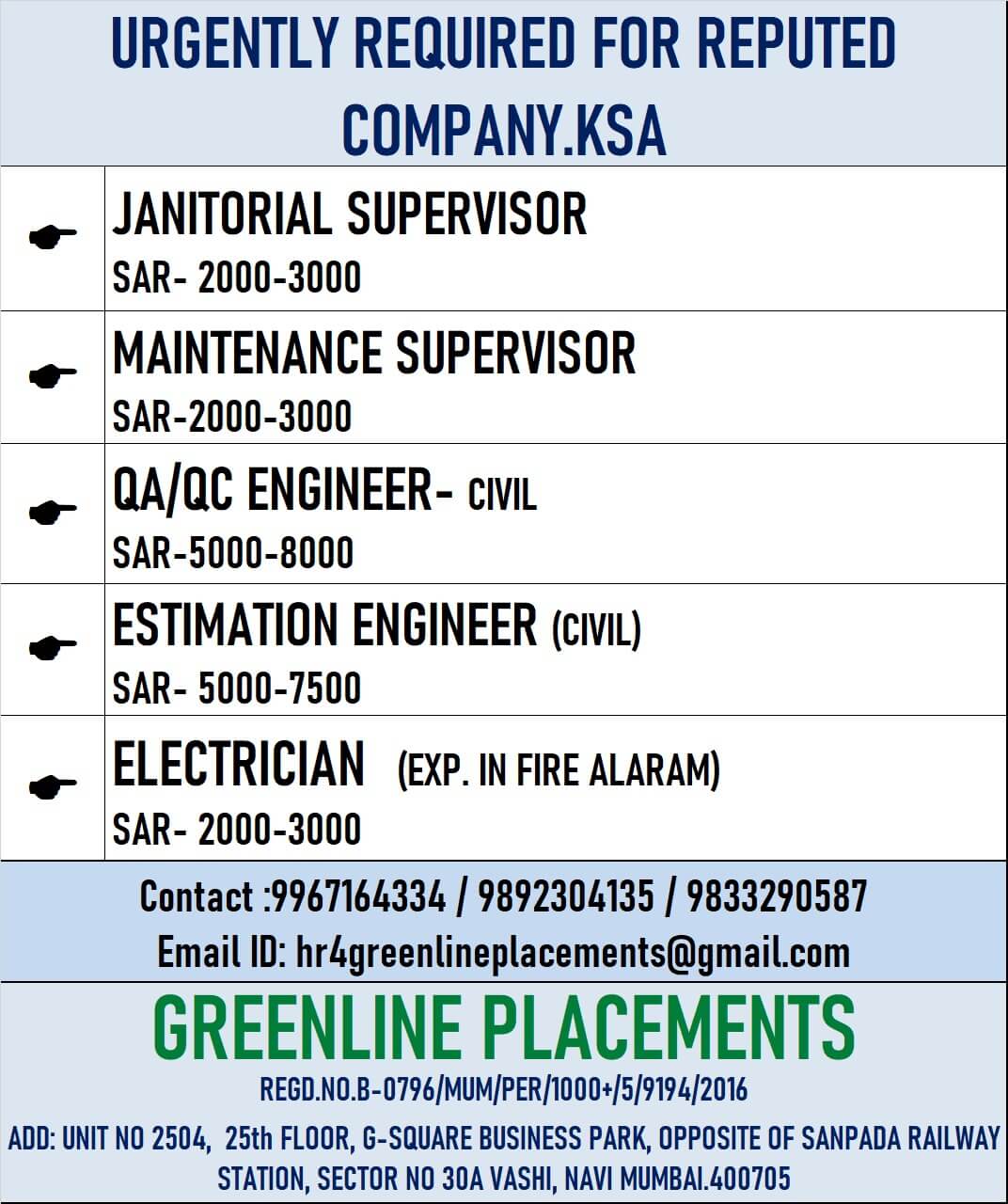 URGENTLYREQUIRED FOR REPUTED COMPANY KSA