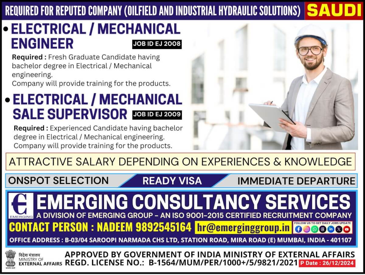 Urgently Required for Reputed Oilfield & Industrial Solutions Company in Saudi Arabia - Shortlisting in Progress