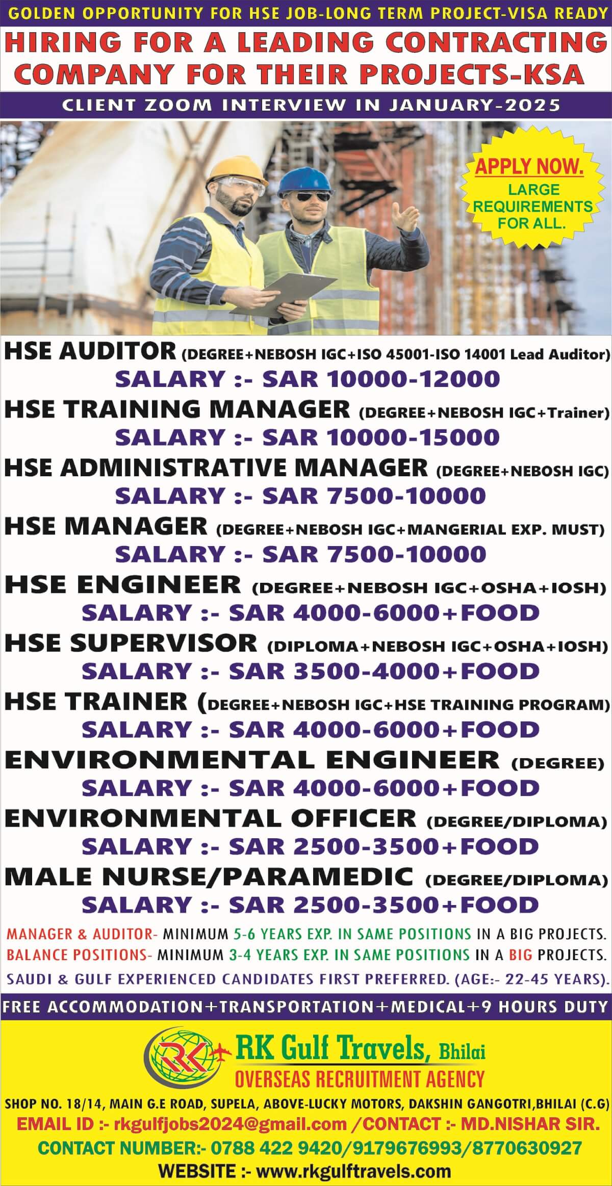 HSE PROFESSIONAL JOBS IN  SAUDI ARABIA.