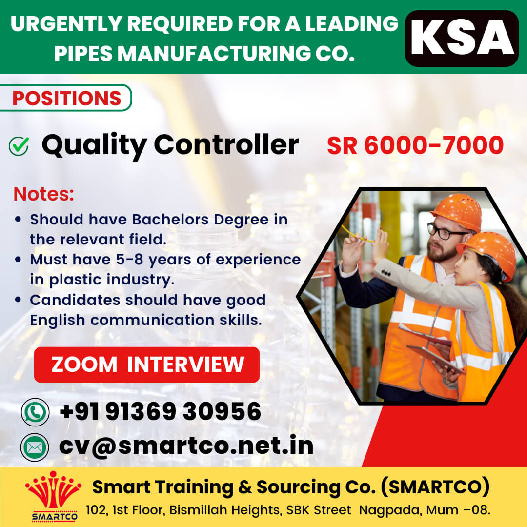 URGENTLY REQUIRED FOR A LEADING PIPES MANUFACTURING CO.