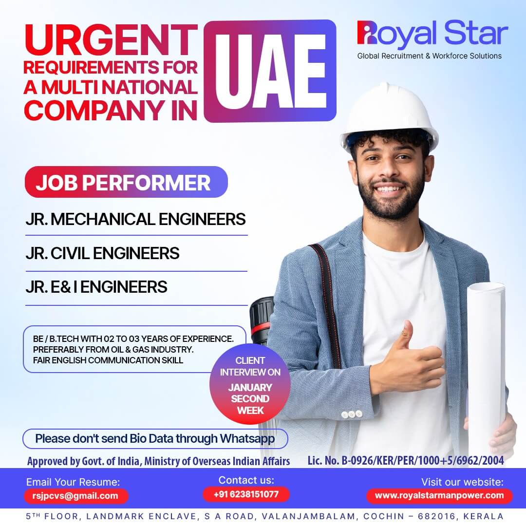 JOB PERFORMERS - JUNIOR ENGINNERS - UAE