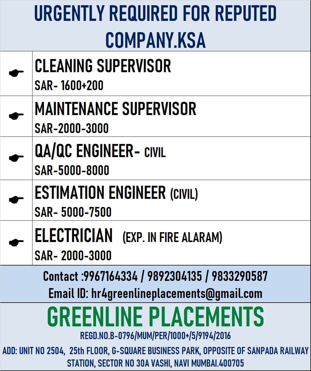 URGENTLY REQUIRED FOR REPUTED COMPANY KSA