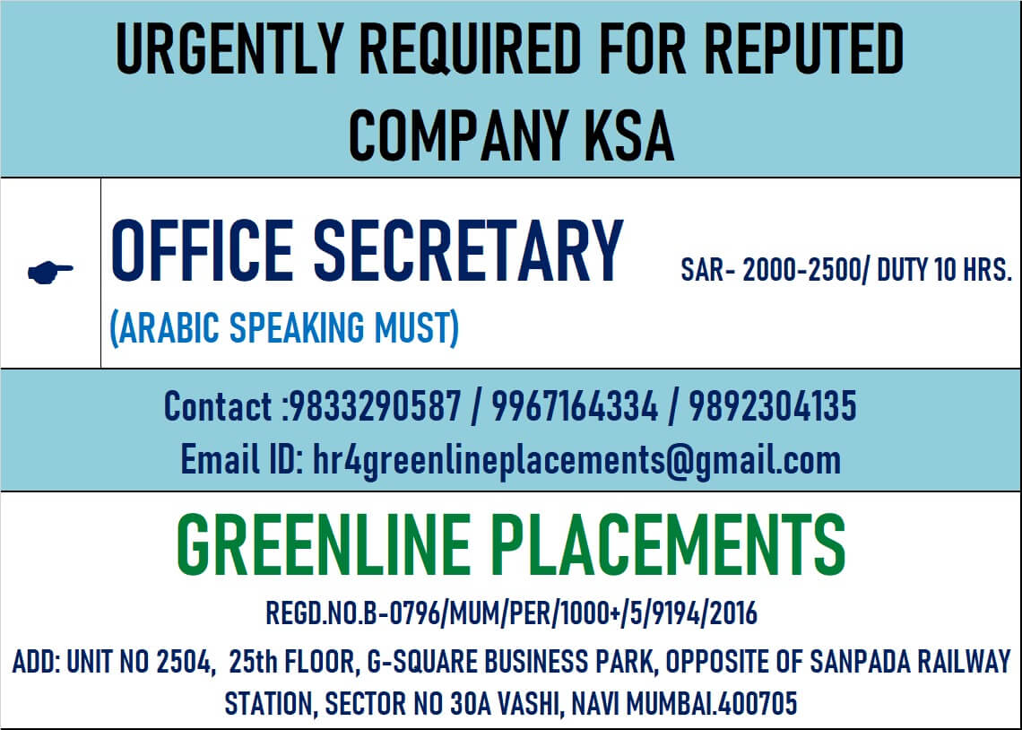 URGENTLY REQUIRED FOR REPUTED COMPANY KSA