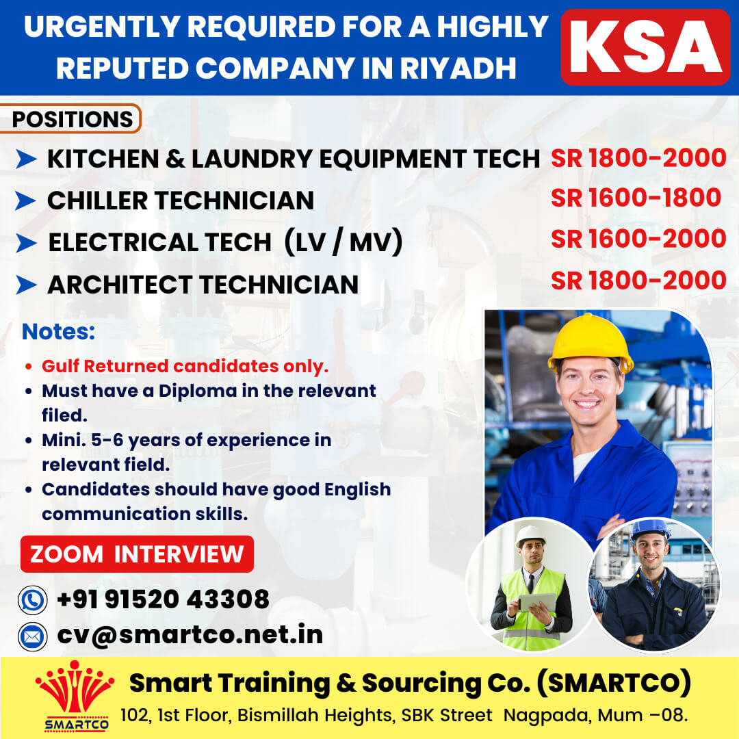 URGENTLY REQUIRED FOR A HIGHLY REPUTED COMPANY IN RIYADH KSA