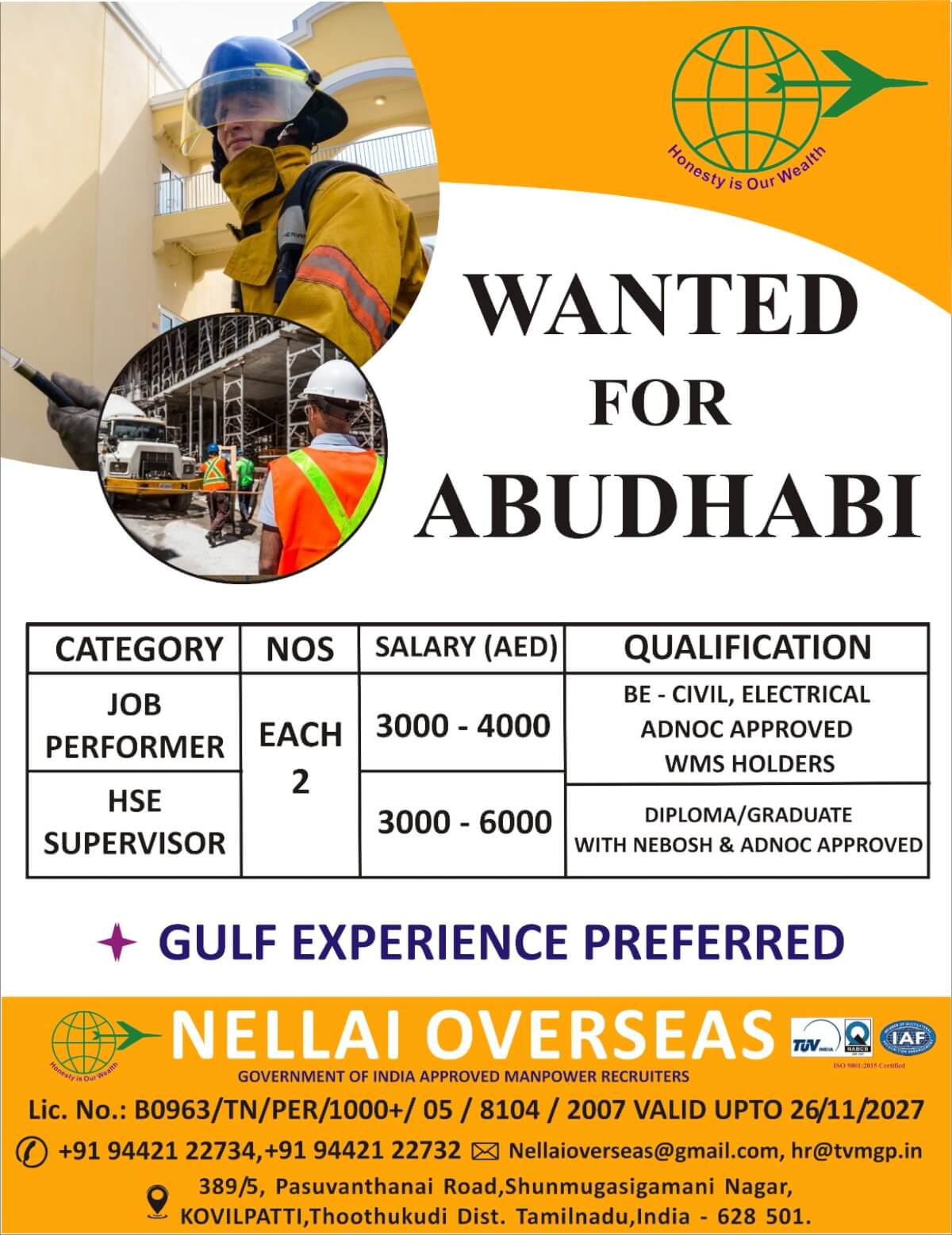 WANTED FOR ABUDHABI