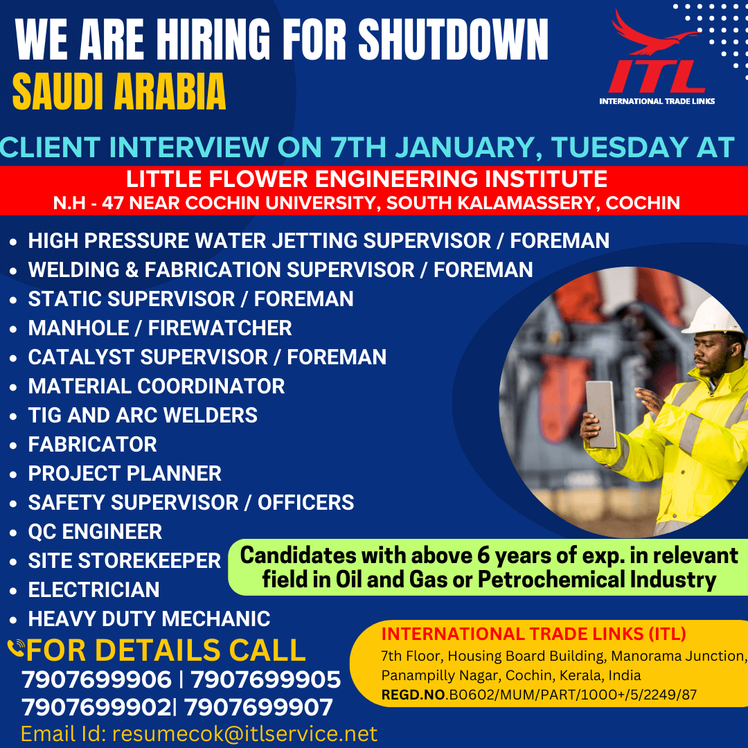 WE ARE HIRING FOR SHUTDOWN, KSA