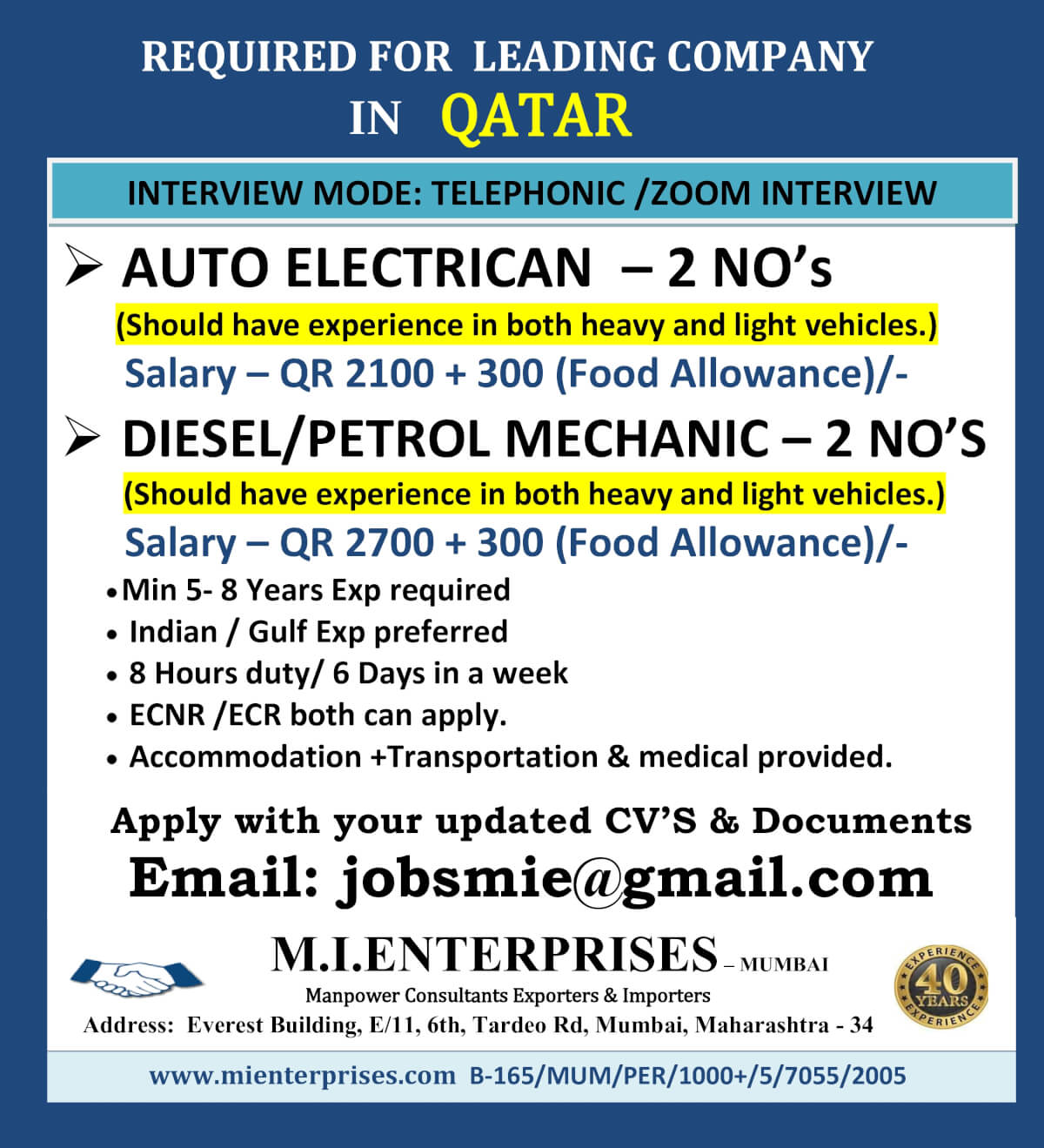 REQUIRED FOR  LEADING COMPANY       IN  qatar