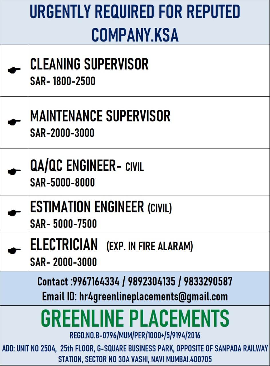 URGENTLY REQUIRED FOR REPUTED COMPANY KSA