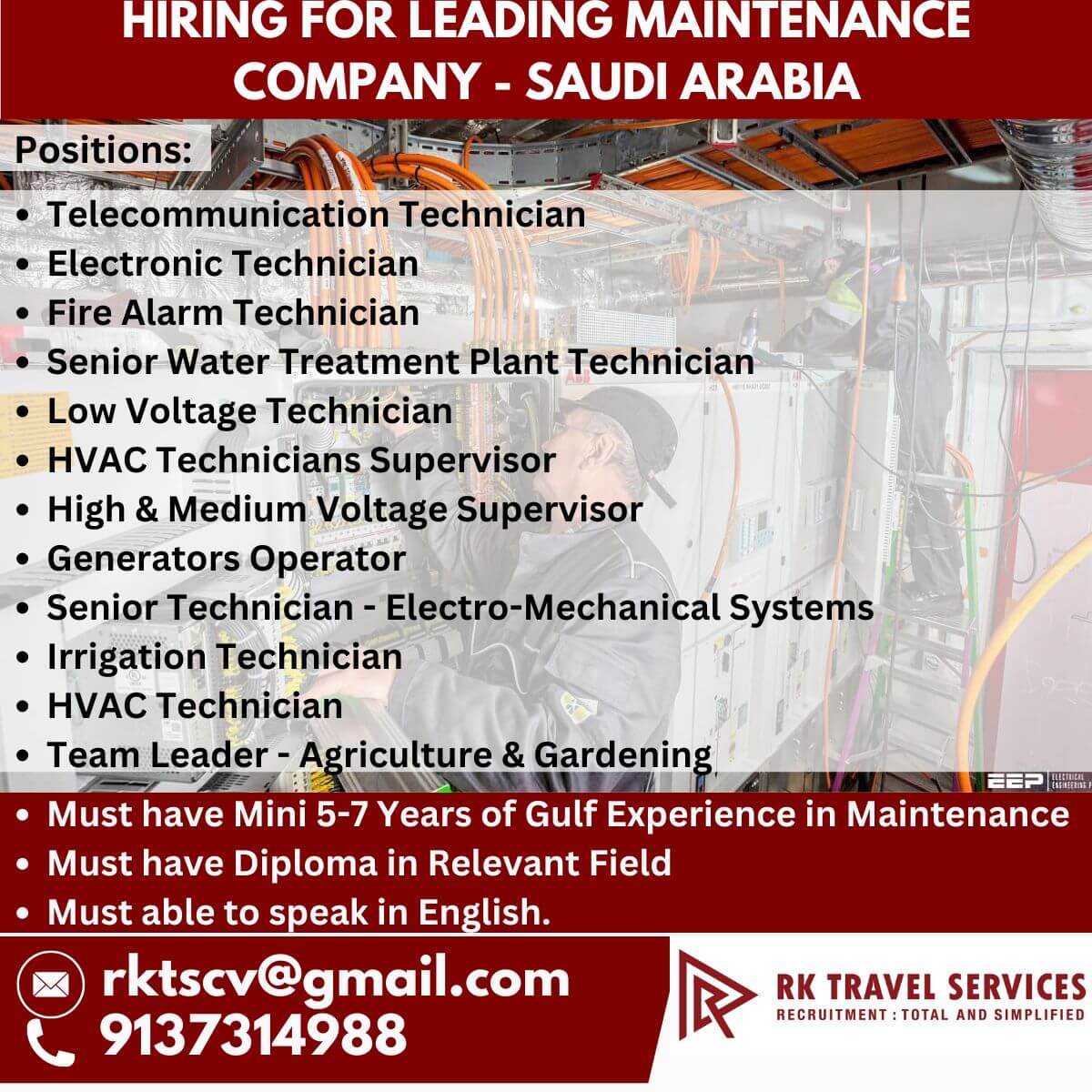 HIRING FOR LEADING MAINTENANCE COMPANY - SAUDI ARABIA