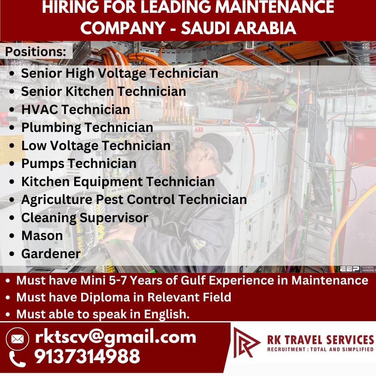 HIRING FOR LEADING MAINTENANCE COMPANY - SAUDI ARABIA