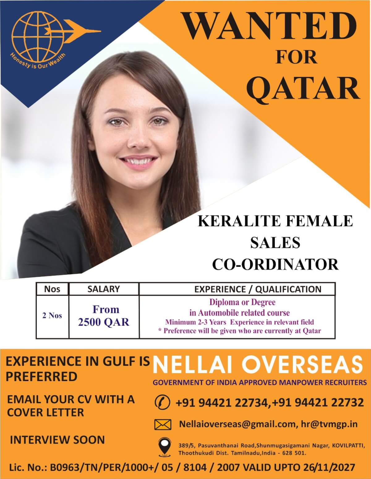 KERALITE FEMALE SALES COORDINATOR