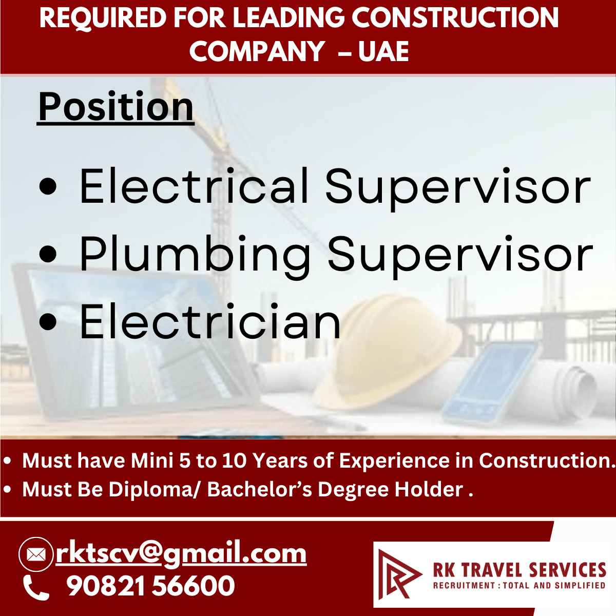 REQUIRED FOR LEADING Construction  COMPANY  – UAE