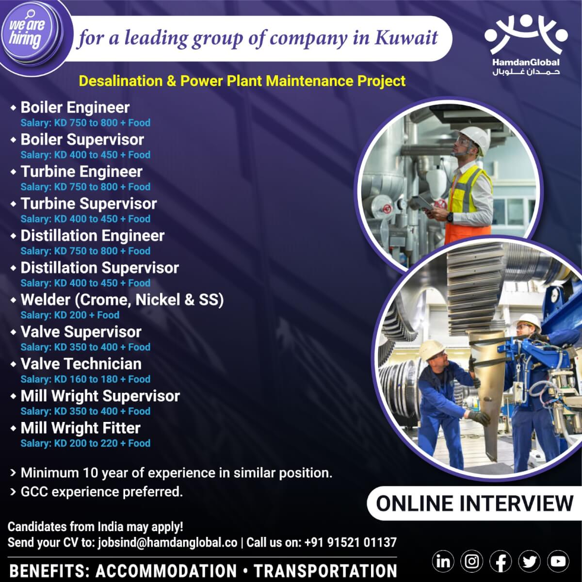 Hiring for a leading group of company in Kuwait