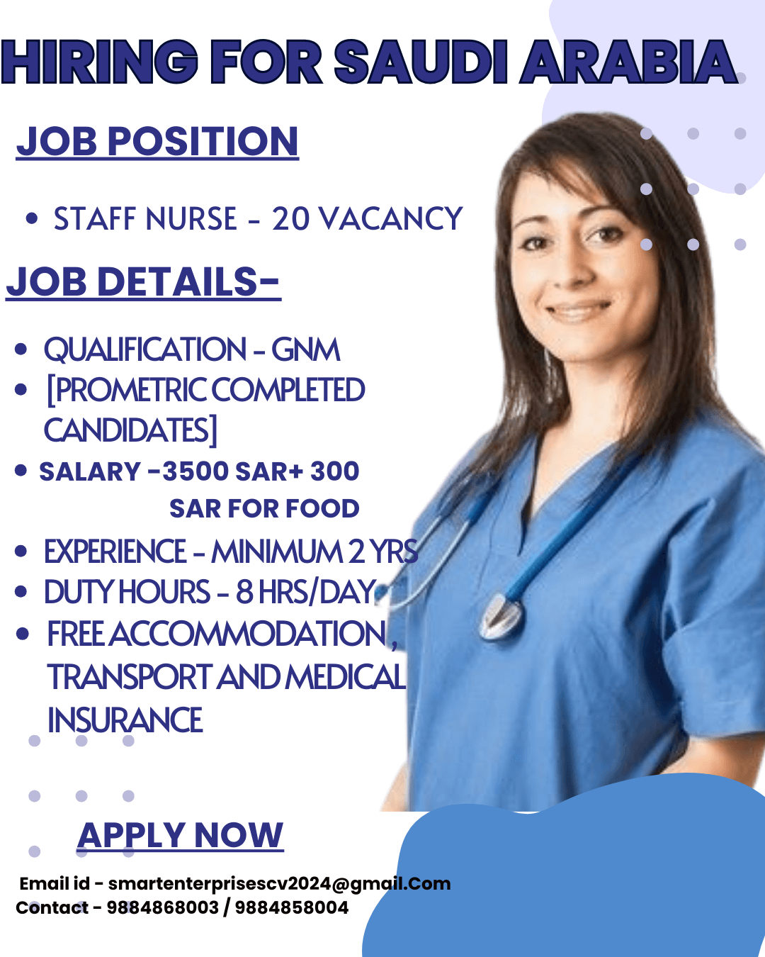 URGENT REQUIREMENT FOR SAUDI ARABIA - FEMALE NURSES