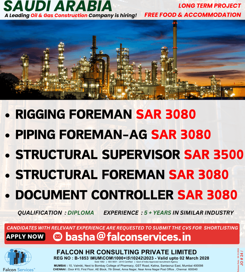 A leading Oil & Gas Construction Company is HIRING!