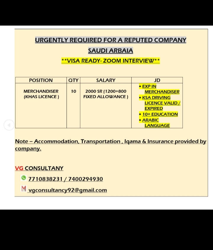 URGENT REQUIREMENT FOR SAUDI ARABIA