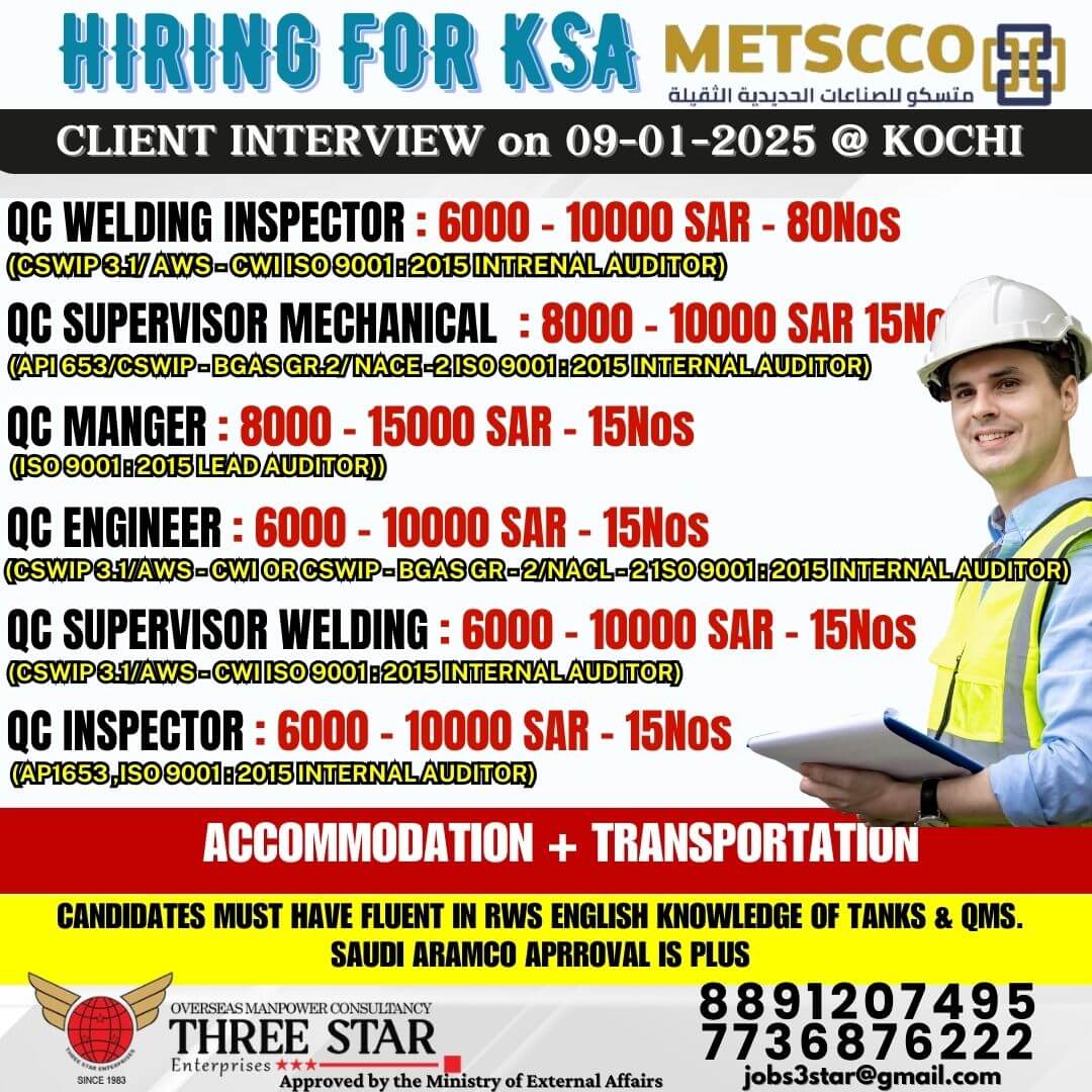 Urgent Hiring For Leading Steel Industry In KSA - METSCCO