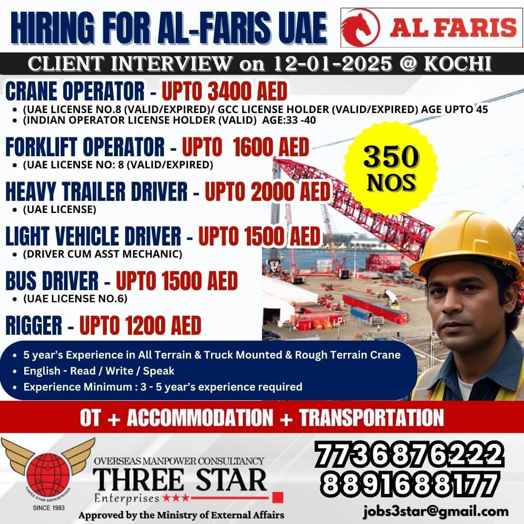 Urgent Hiring For AL FARIS - Crane Division - UAE