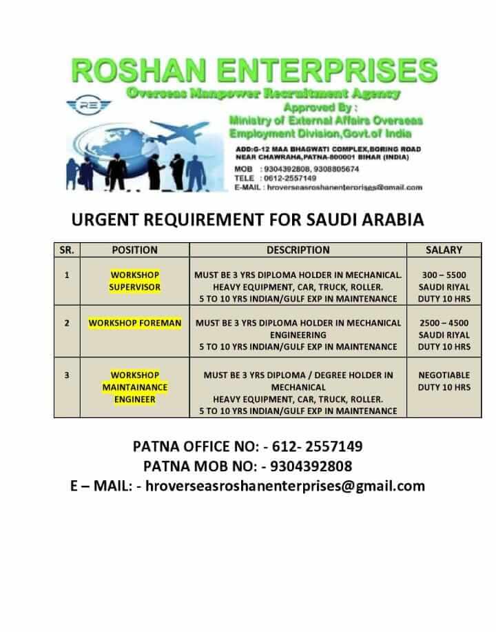 URGENT REQUIREMENT FOR SAUDI ARABIA