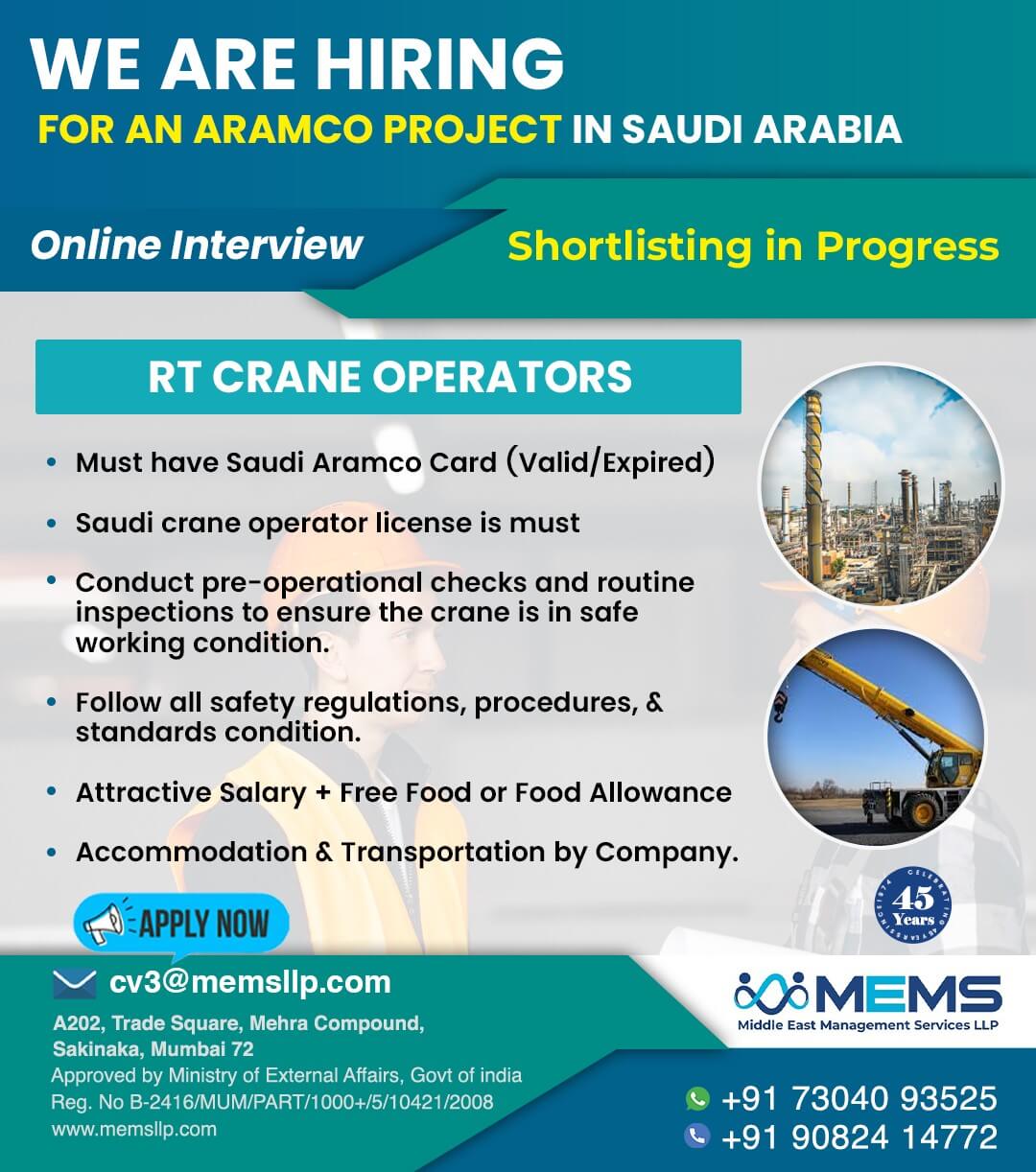 We're Hiring for an Aramco Project in Saudi Arabia