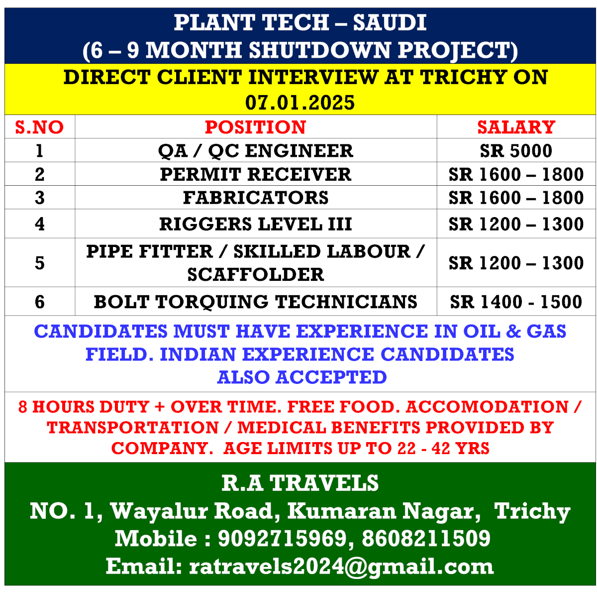 PLANT TECH – SAUDI (6 – 9 MONTH SHUTDOWN PROJECT)