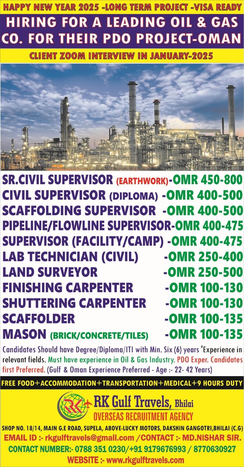 URGENTLY REQUIRED FOR A LEADING OIL & GAS COMPANY - OMAN.