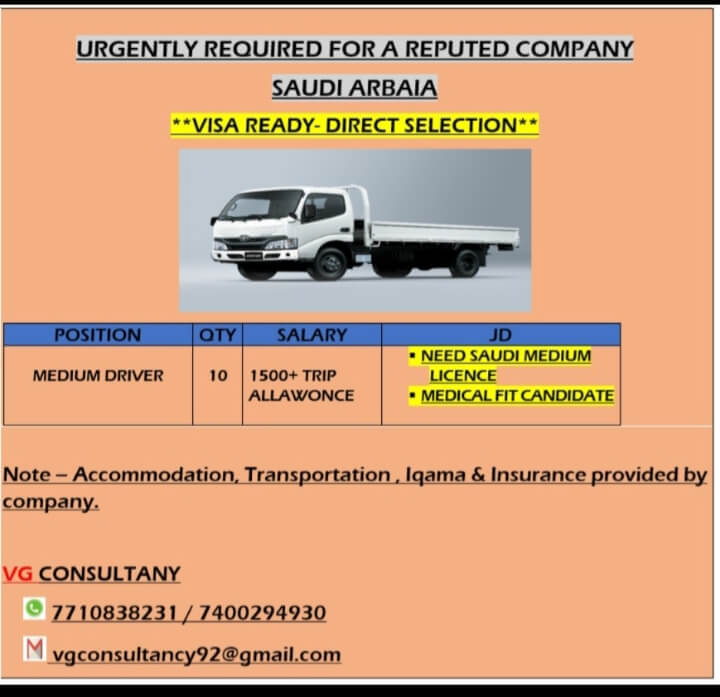 URGENT REQUIREMENT FOR SAUDI ARABIA