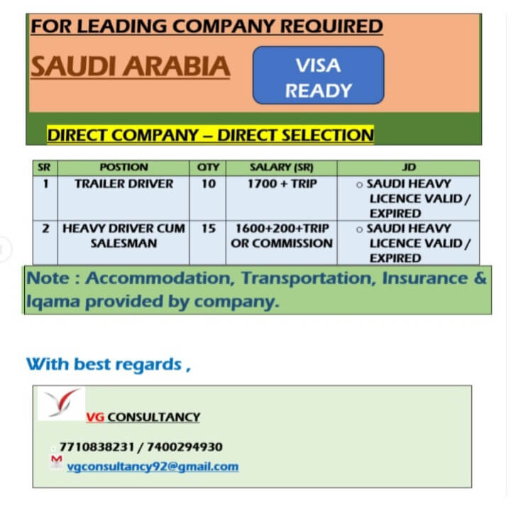 URGENT REQUIREMENT FOR SAUDI ARABIA