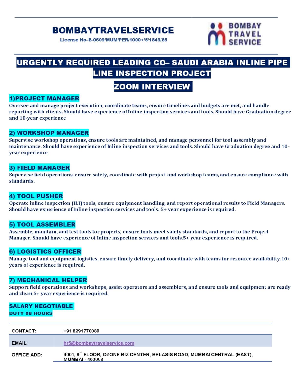 Hiring For Saudi Arabia- Leading Co