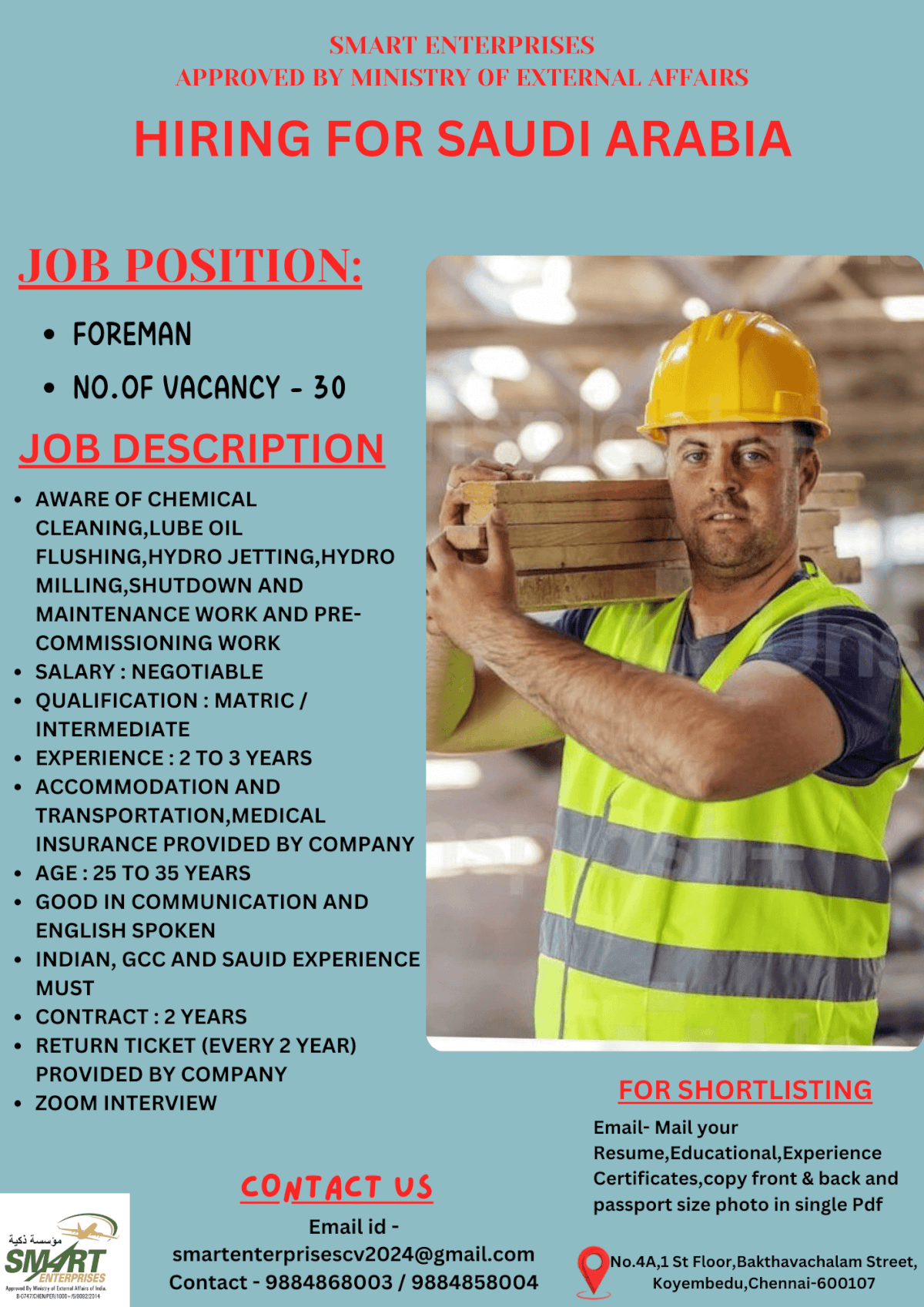 URGENT REQUIREMENT FOR SAUDI ARABIA