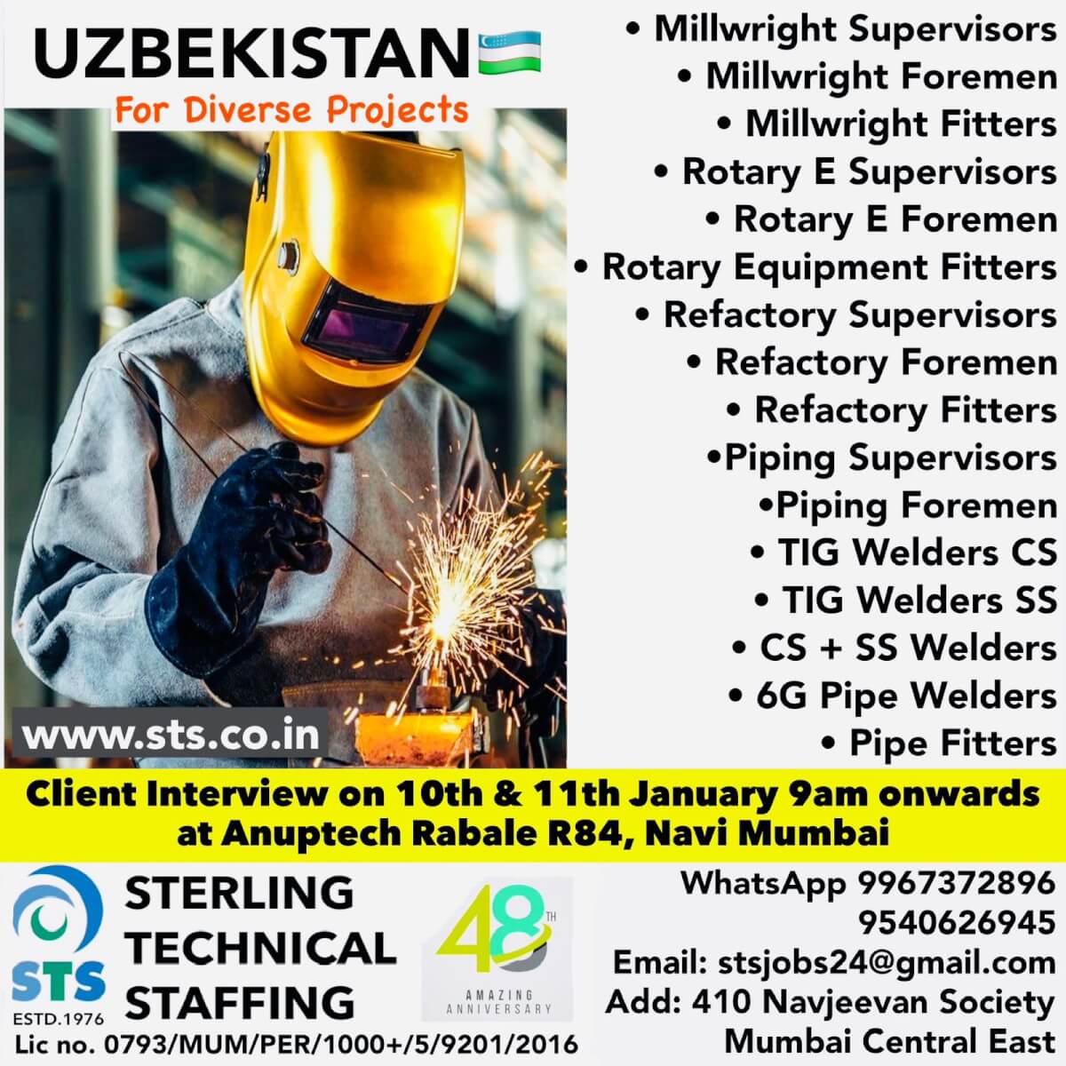 Client Interview on 10th & 11th January in Mumbai for Uzbekistan