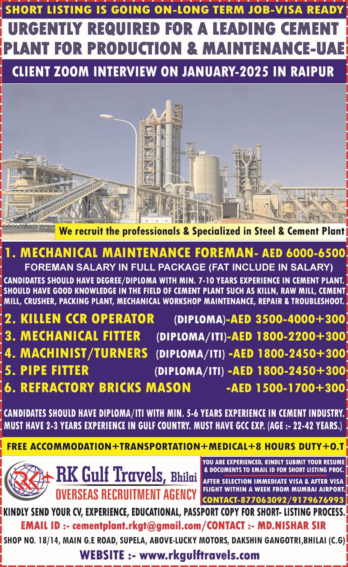 URGENTLY REQUIRED FOR A LEADING CEMENT CO. - RAK (UAE)