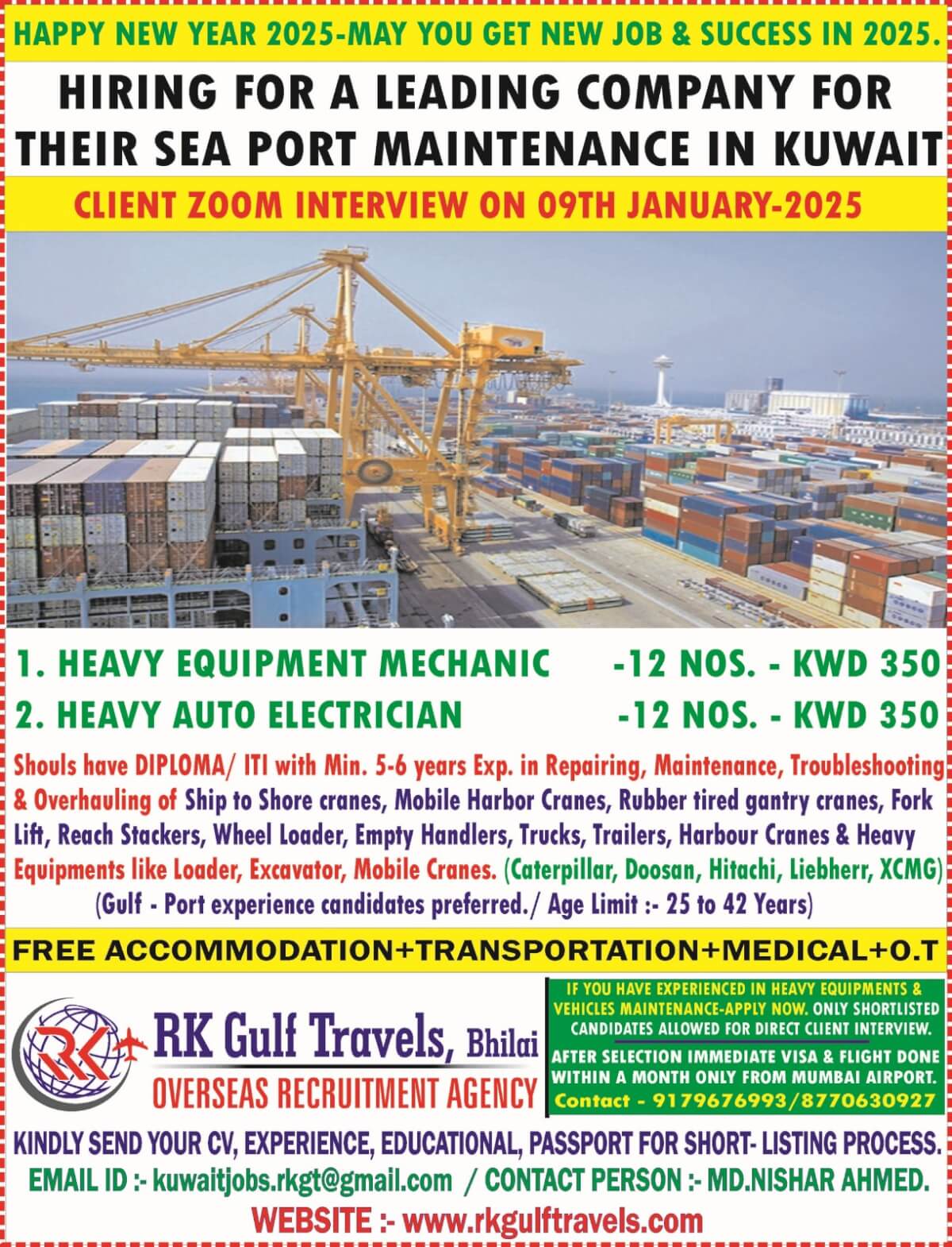 URGENTLY REQUIRED FOR A LEADING SEA PORT MAINTENANCE COMPANY - KUWAIT