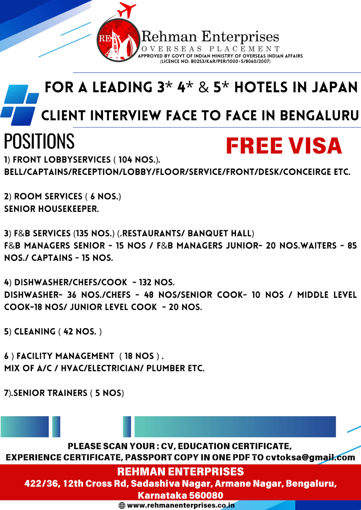 FOR A LEADING 3* 4* & 5* HOTELS IN JAPAN