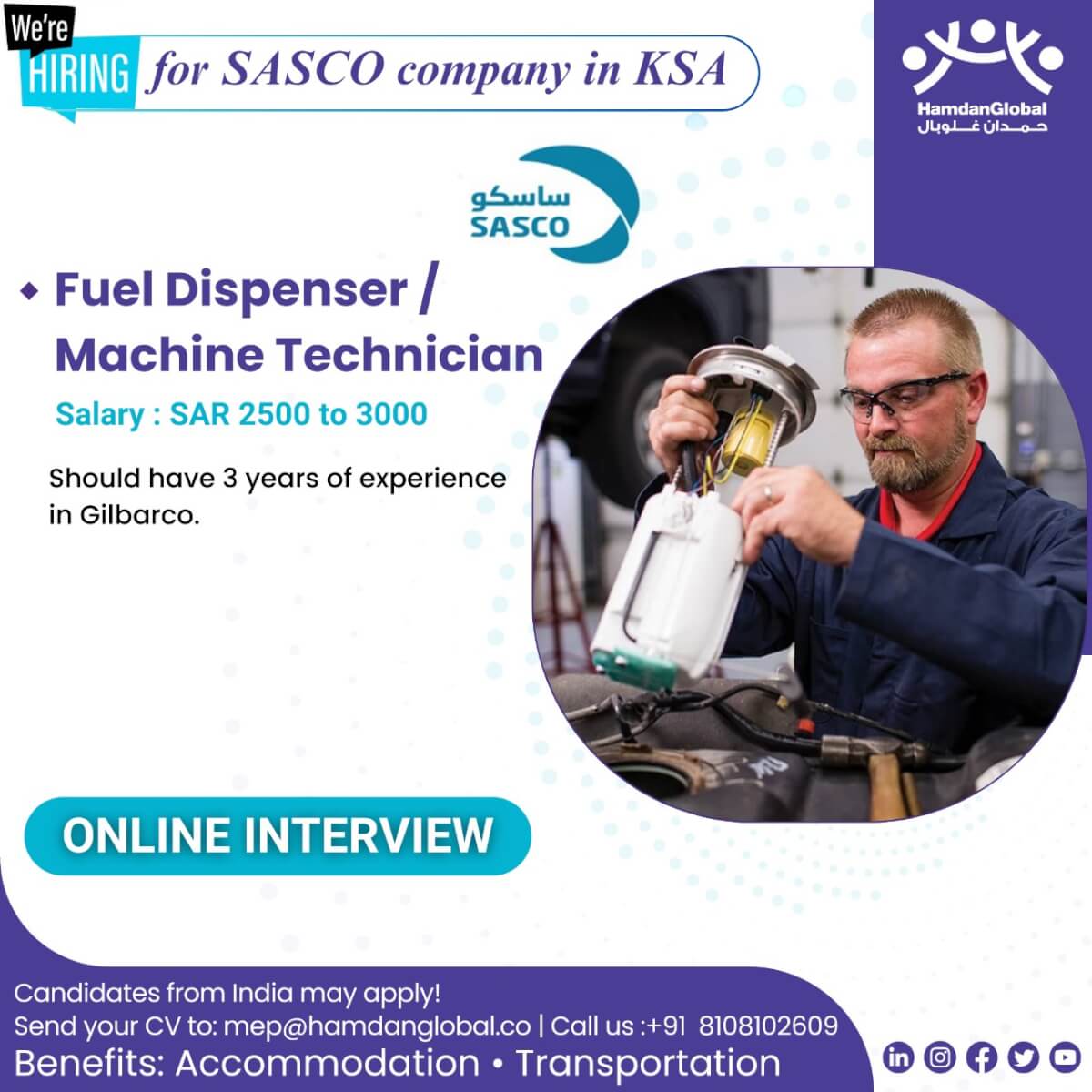 We are hiring for Sasco Company In KSA