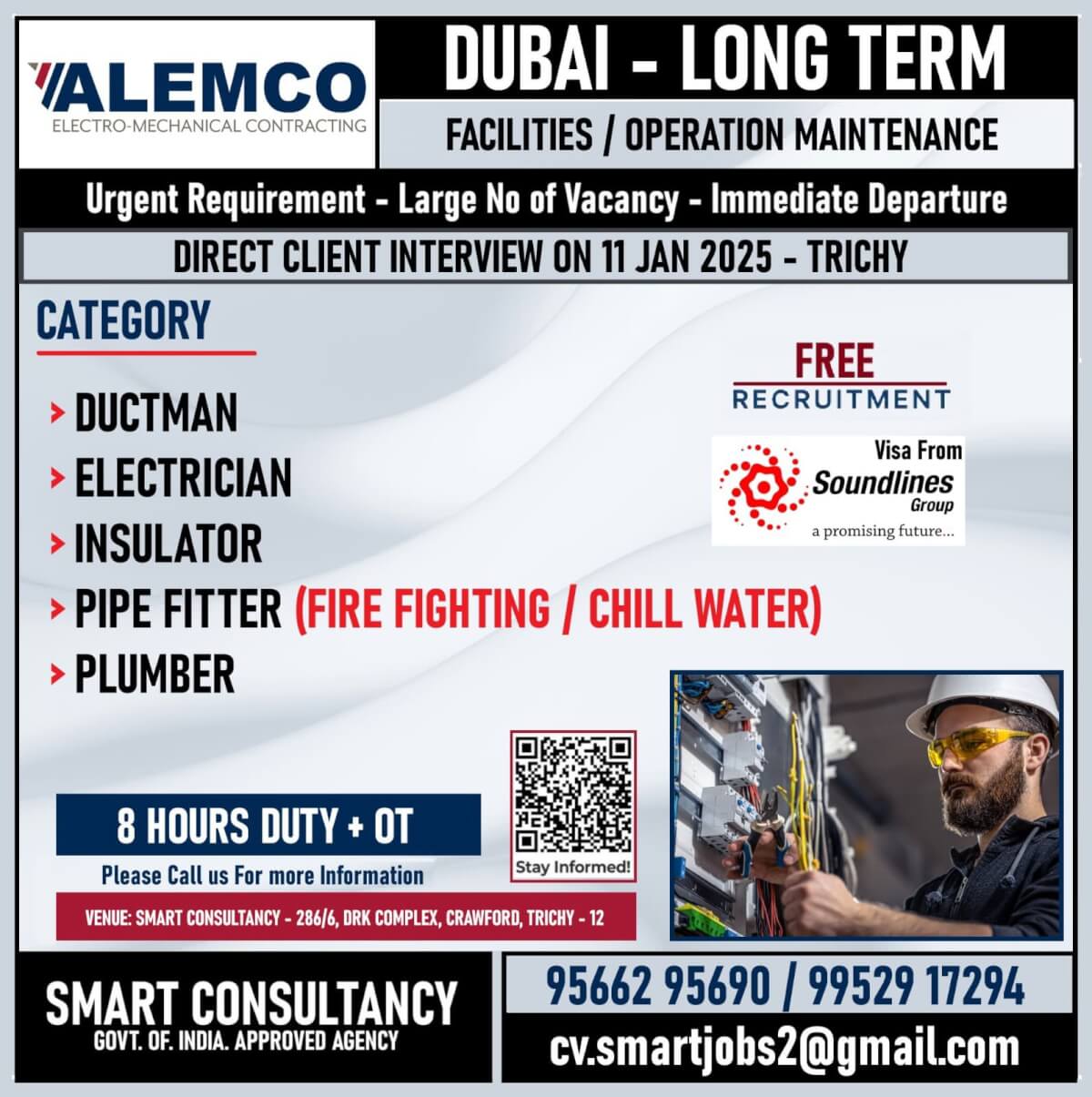 WANTED FOR A LEADING MAINTENANCE COMPANY - DUBAI / DIRECT CLIENT INTERVIEW ON 11 JAN 2025 - TRICHY