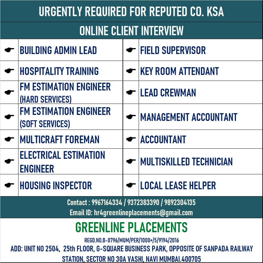 URGENTLY REQUIRED FOR REPUTED COMPANY KSA