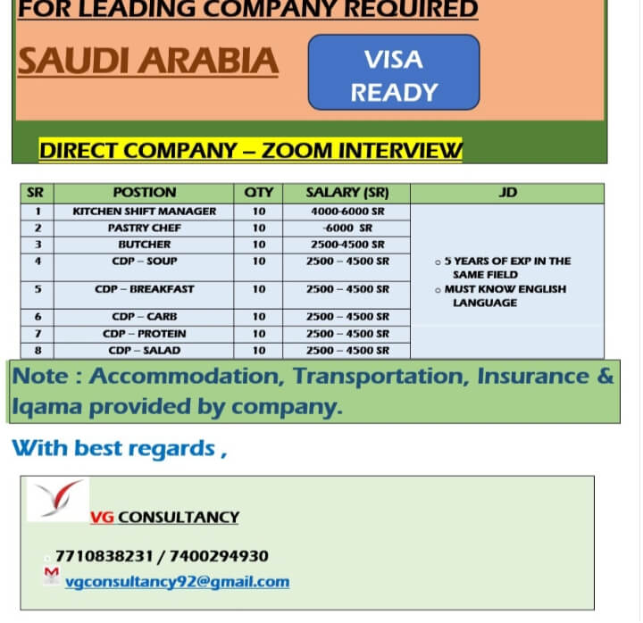 URGENT REQUIREMENT FOR SAUDI ARABIA