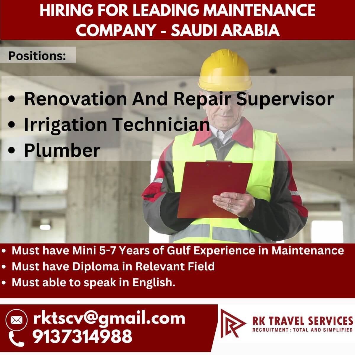 HIRING FOR LEADING MAINTENANCE COMPANY - SAUDI ARABIA