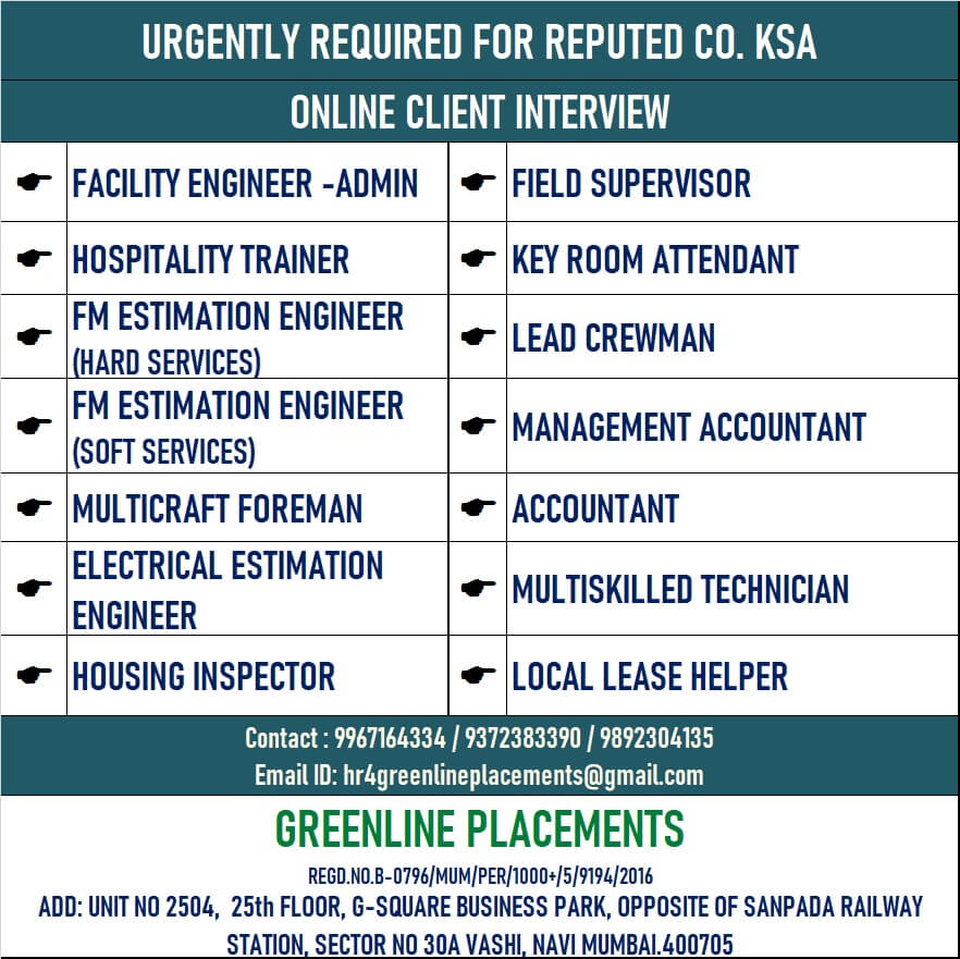 URGENTLY REQUIRED FOR REPUTED COMPANY KSA