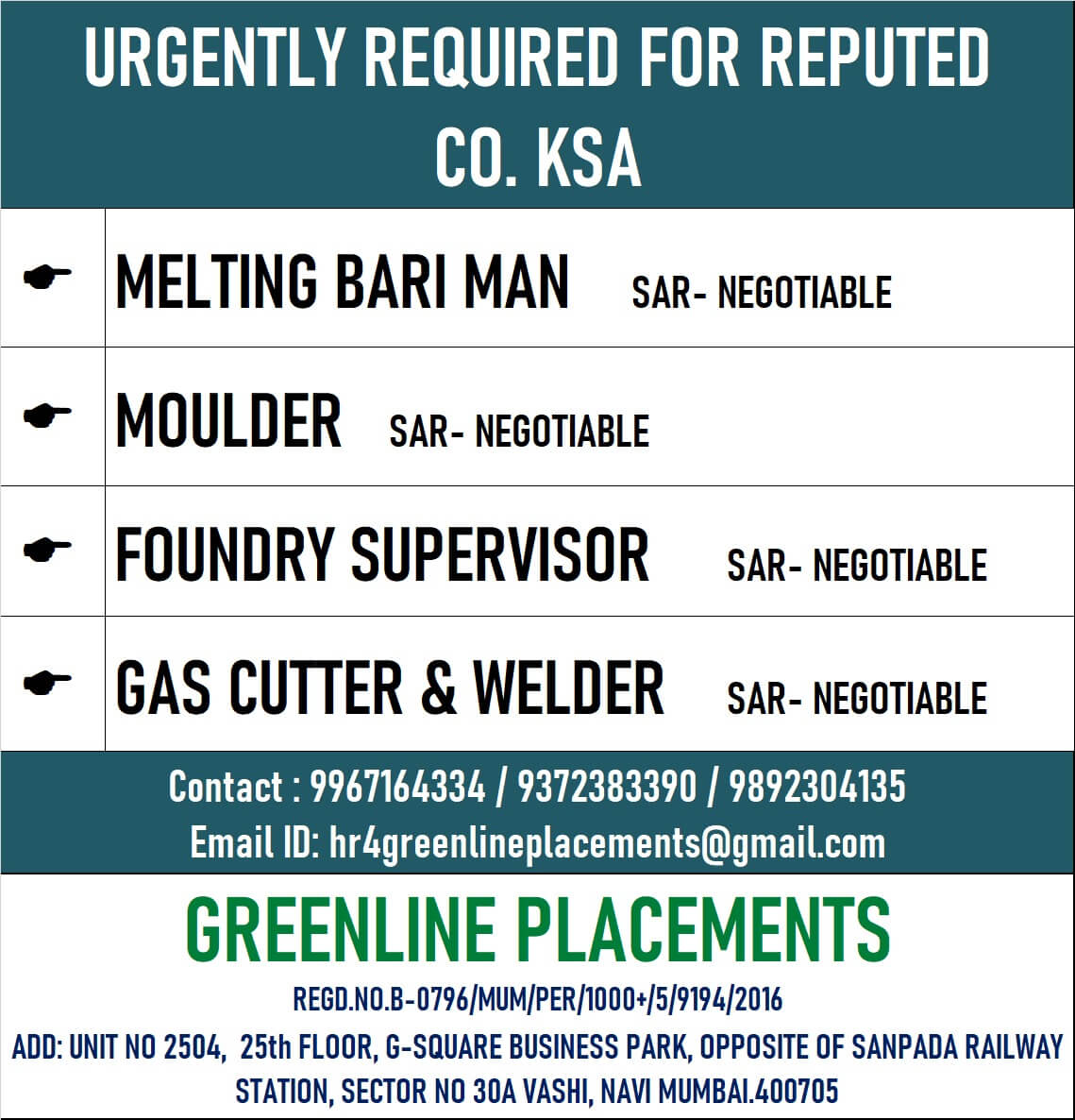 URGENTLY REQUIRED FOR REPUTED COMPANY KSA