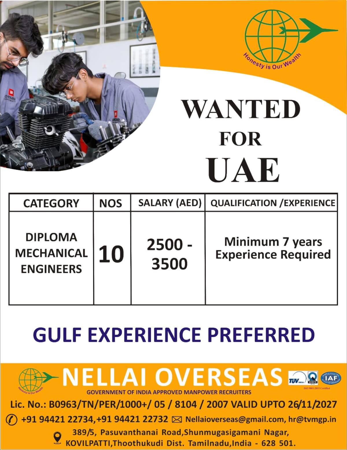 WANTED FOR UAE