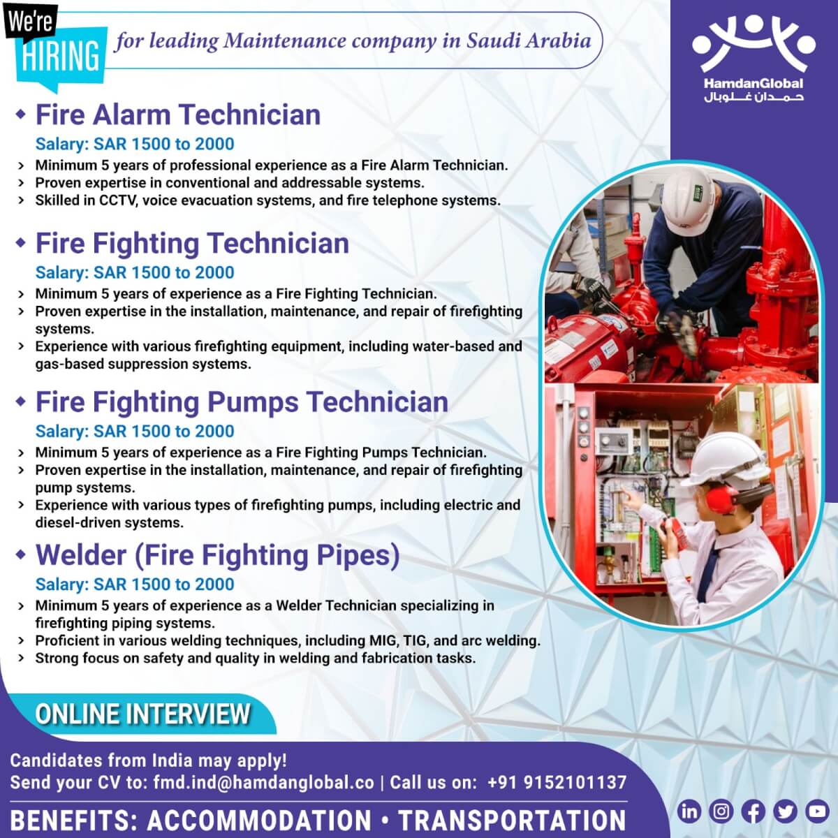 We are hiring for Maintenance company in Saudi Arabia