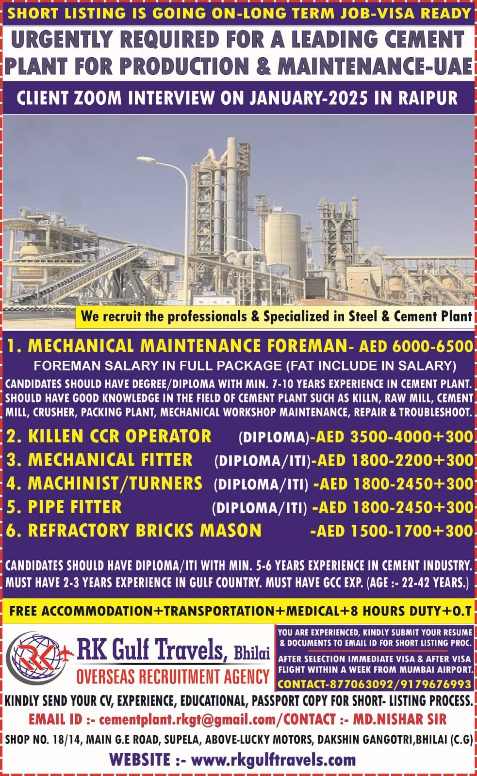 URGENTLY REQUIRED FOR A LEADING CEMENT CO. - RAK (UAE)