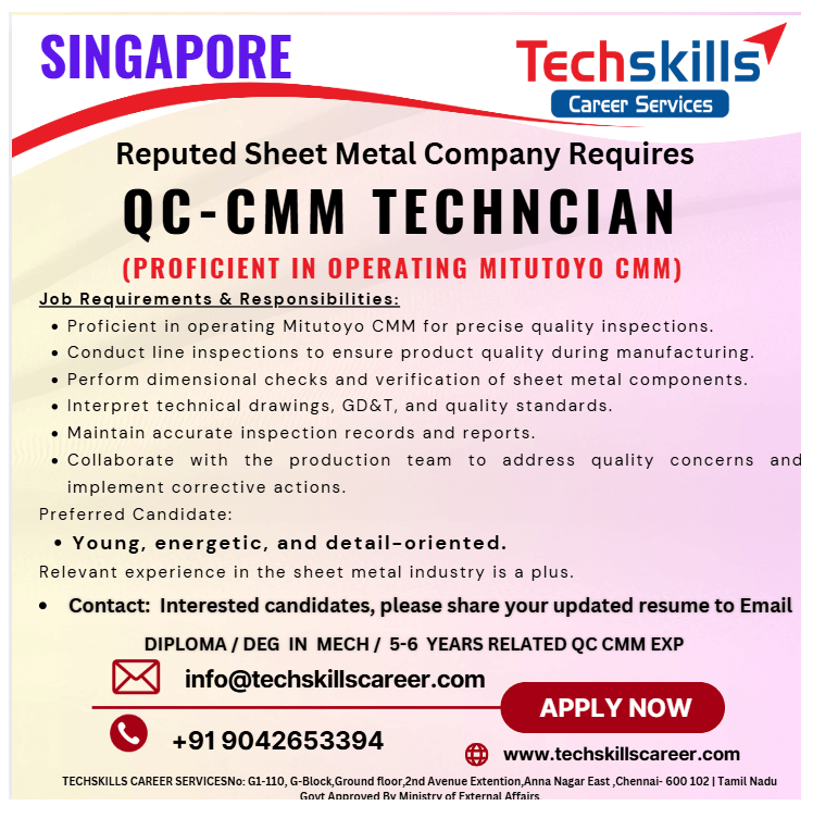 Required for Singapore- QA/AC - CMM TECHNIAN